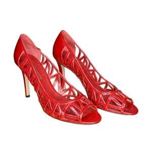 Enzo Angiolini Stiletto High Heel Shoes Cut Out Peep Toe Red 8.5M